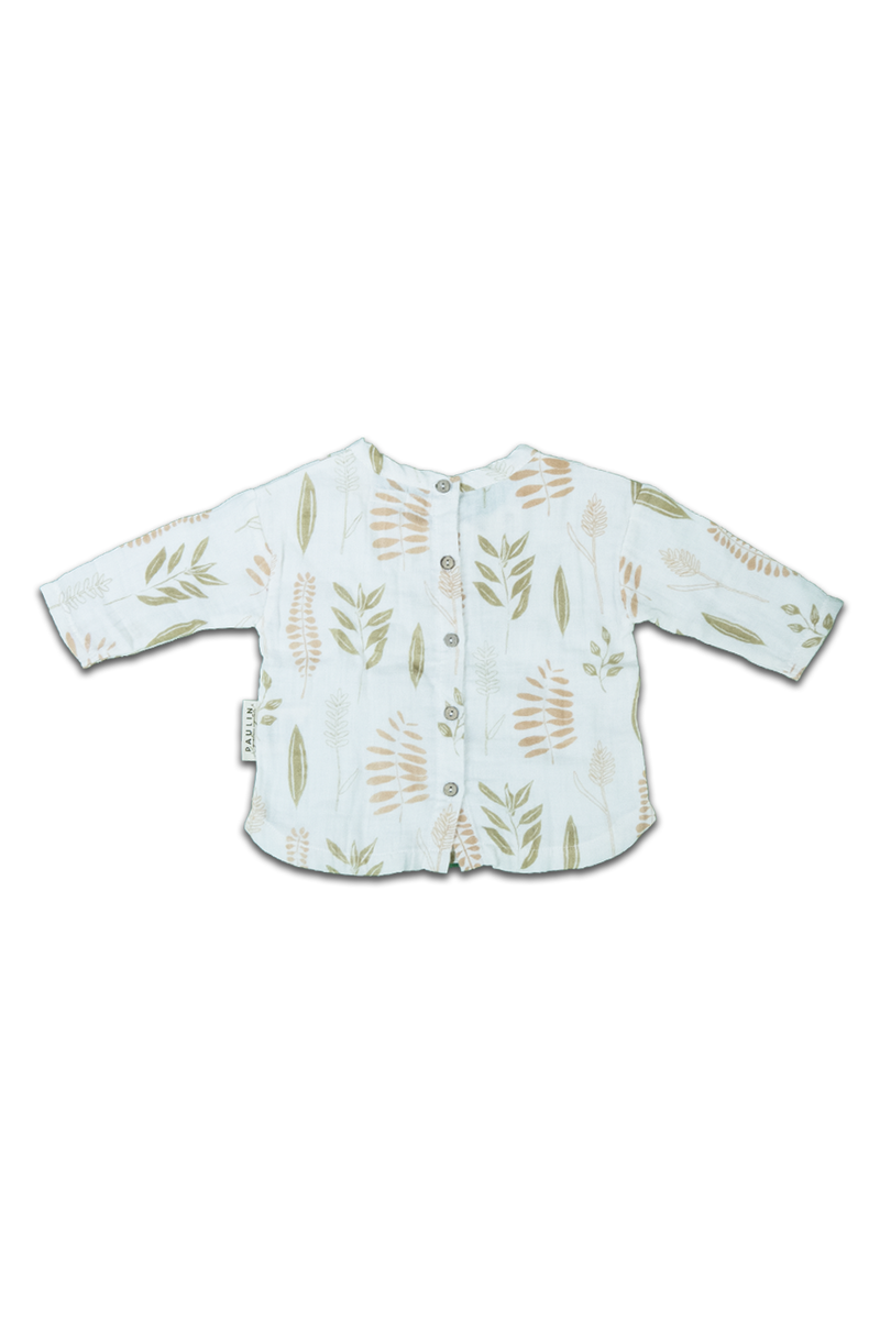 Blouse bébé pour idée cadeaux de naissance original - Paulin - Blouse Alisée Feuilles Crème en coton bio - Photo 3