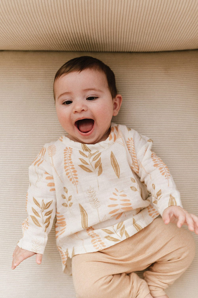 Blouse bébé pour idée cadeaux de naissance original - Paulin - Blouse Alisée Feuilles Crème en coton bio - Photo 5