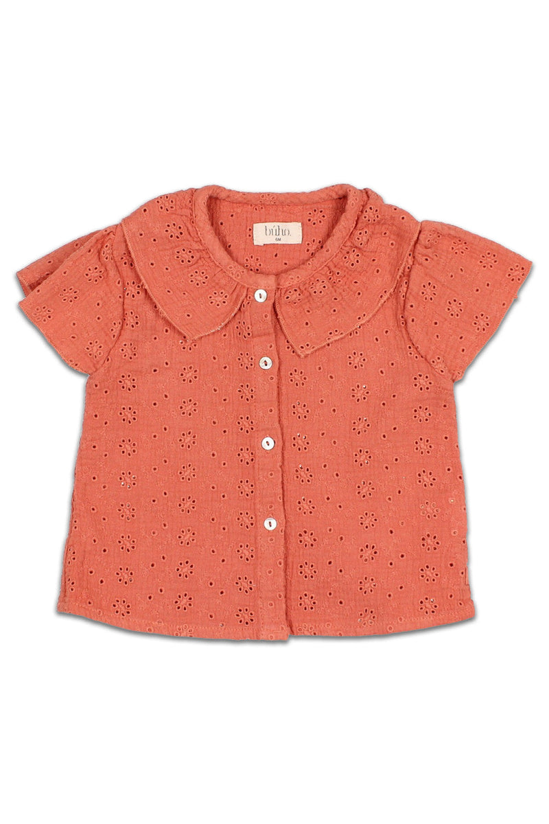 Blouse bébé pour cadeau de naissance original - Buho - Blouse Brodée en Coton Bio Terracota en coton bio - Photo 1