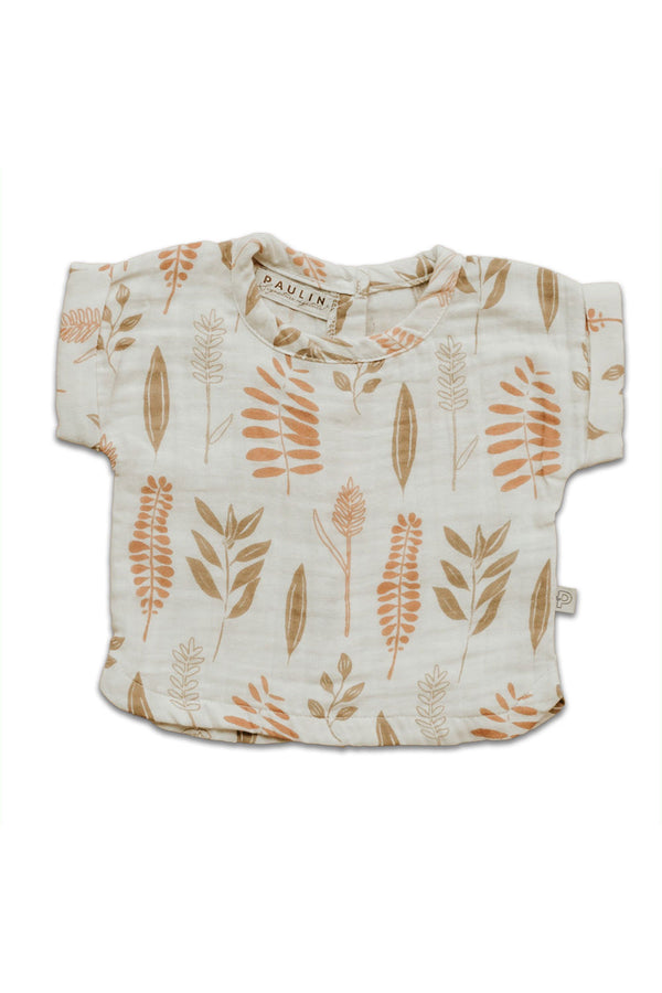 Blouse bébé pour cadeau de naissance original - Paulin - Blouse Aimé Feuilles Ocre en coton bio - Photo 1