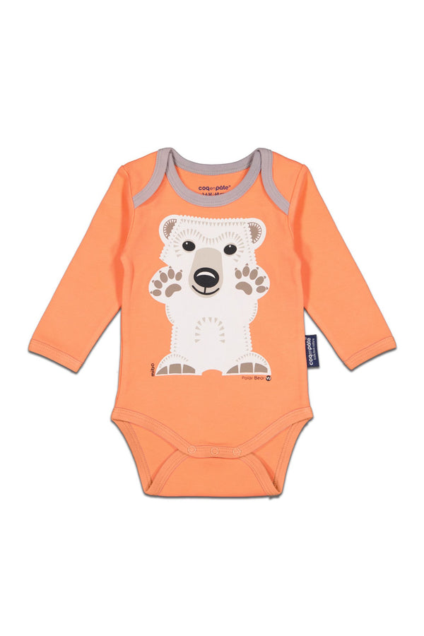 Kit Body Bavoir bébé pour idée cadeaux de naissance original - Coq en Pâte - Kit Body + Bavoir Ours Polaire Orange en coton bio - Photo 2