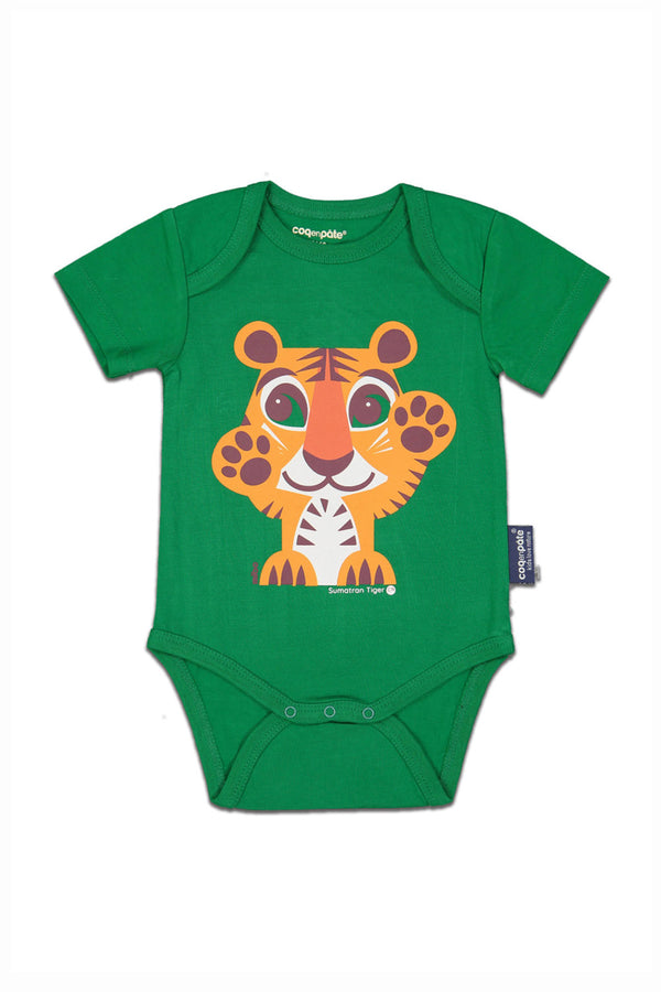 Body MC bébé pour cadeau de naissance original - Coq en Pâte - Body Tigre Vert en coton bio - Photo 1