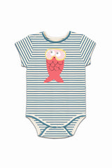 Body MC bébé pour cadeau de naissance original - La Queue Du Chat - Body Poisson Corail Rayures Bleues en coton bio - Photo 1