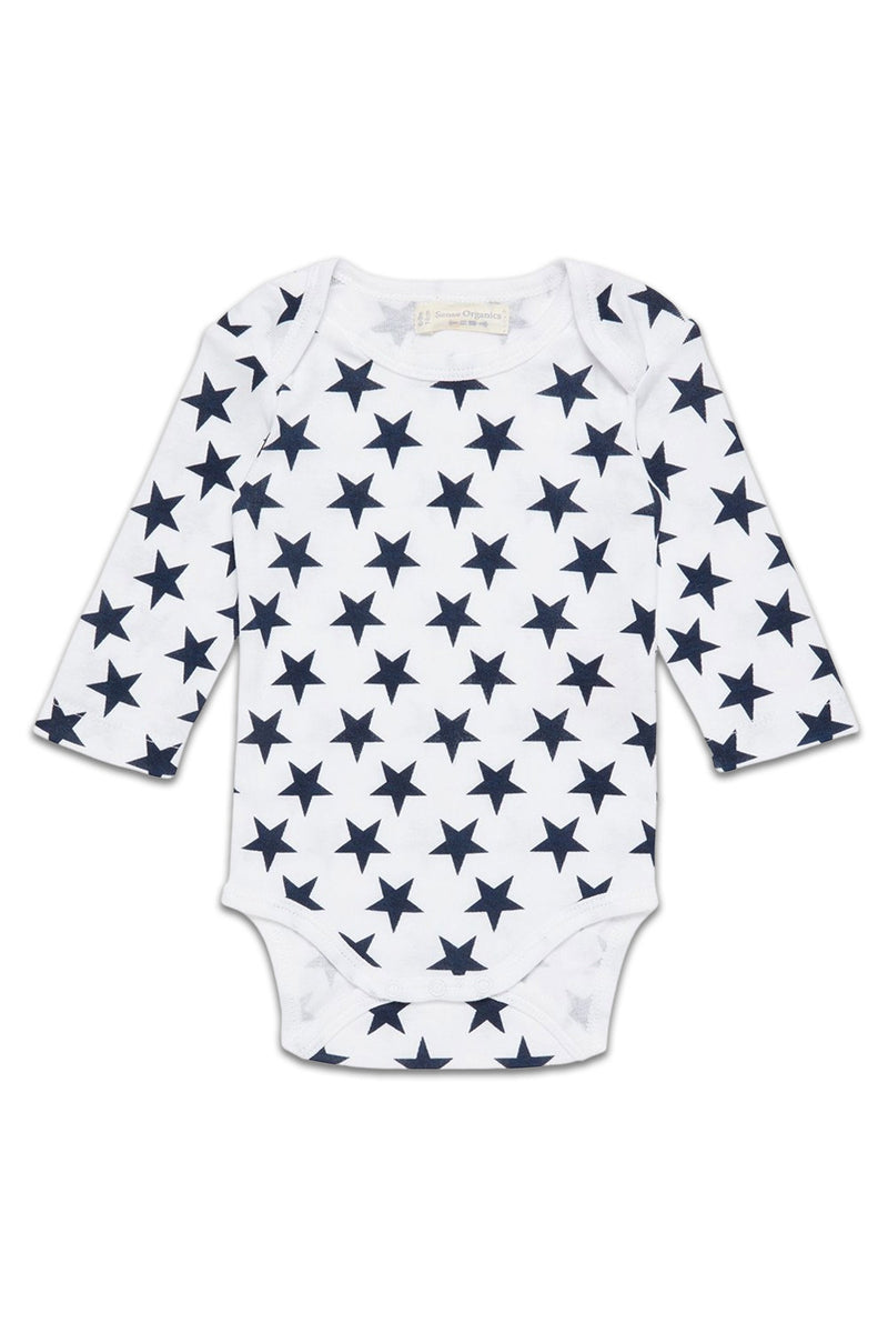 Body ML bébé pour cadeau de naissance original - Sense Organics - Body Blanc Navy Stars en coton bio - Photo 1