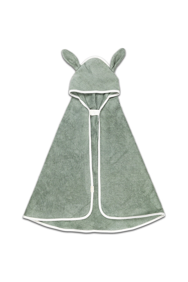 Cape de Bain bébé pour cadeau de naissance original - Fabelab - Cape de Bain en Coton Bio à capuche Lapin Verte en coton bio - Photo 1