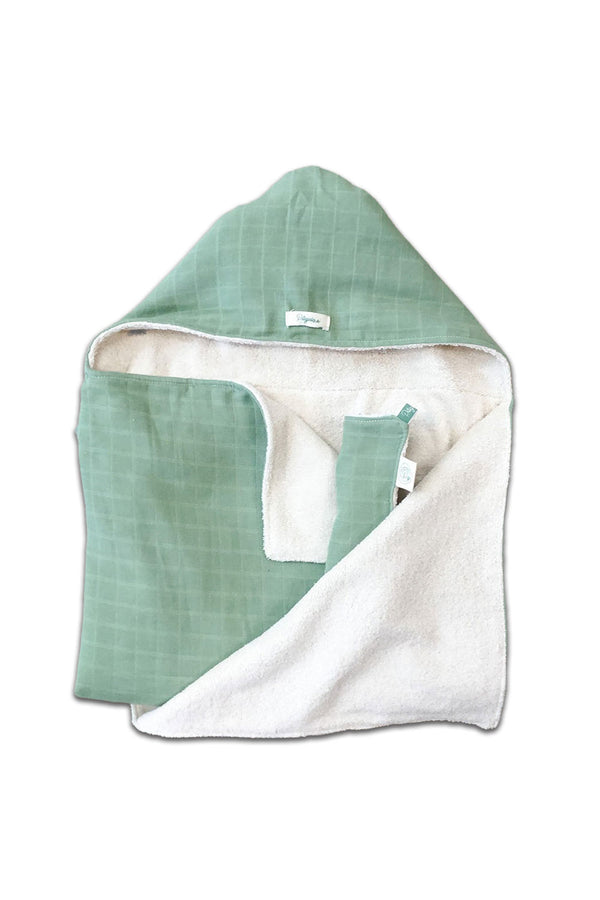 Cape de Bain bébé pour cadeau de naissance original - Pitigaïa - Cape de Bain Verte en coton bio - Photo 1