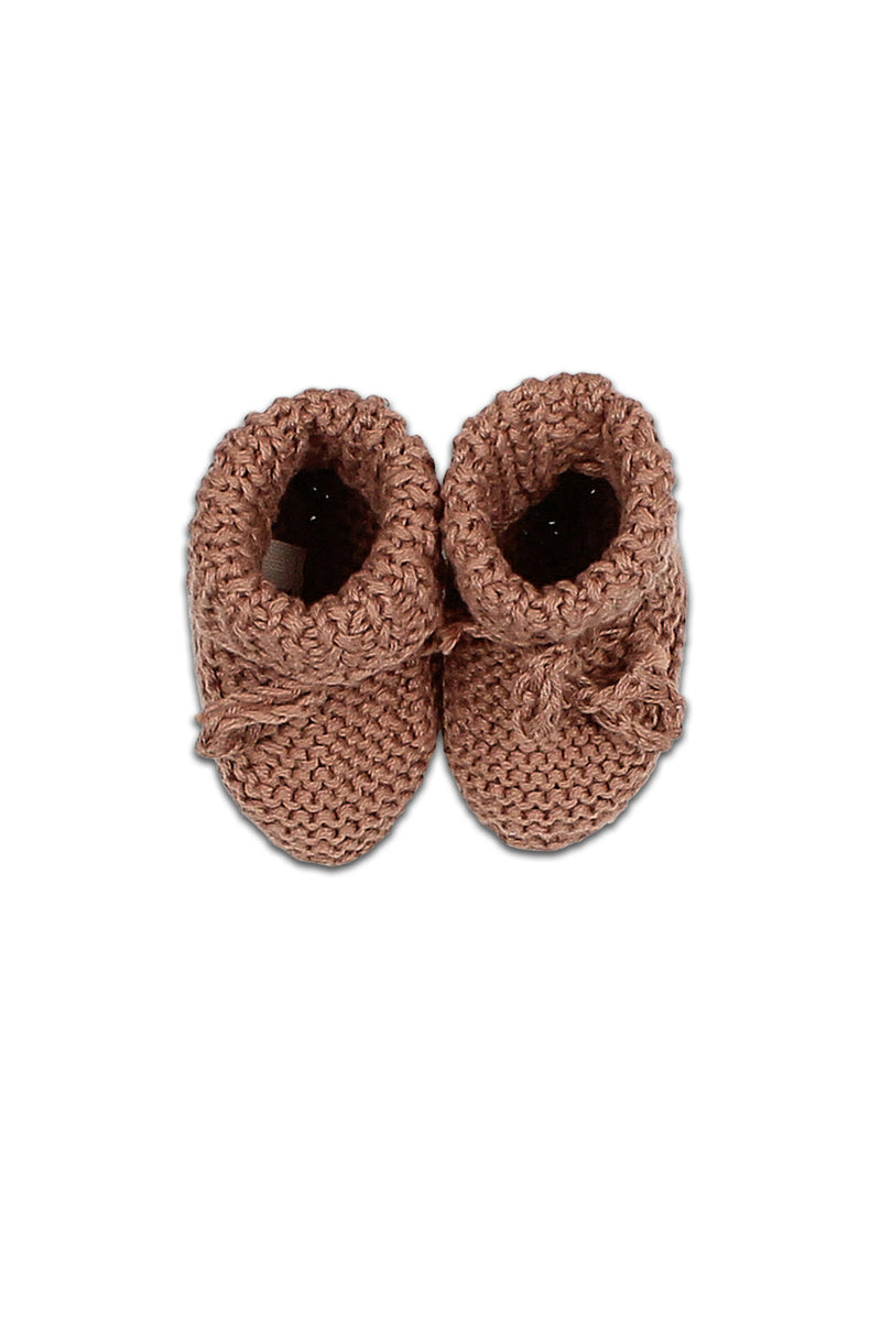 Chaussons bébé pour cadeau de naissance original - Buho - Chaussons de Nouveau Né en Tricot Brun en coton bio - Photo 1