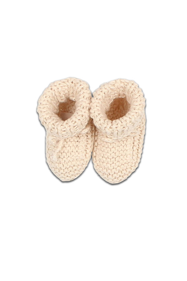 Chaussons bébé pour cadeau de naissance original - Buho - Chaussons de Nouveau Né en Tricot Ecru en coton bio - Photo 1