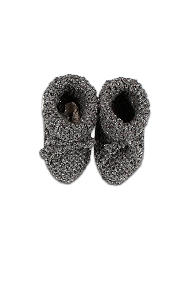 Chaussons bébé pour cadeau de naissance original - Buho - Chaussons de Nouveau Né en Tricot Gris en coton bio - Photo 1