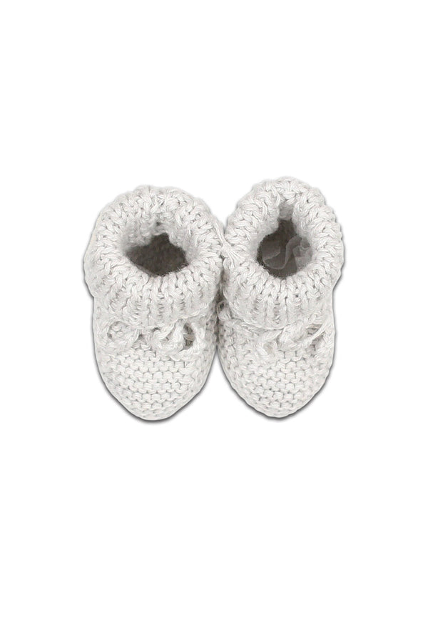 Chaussons bébé pour cadeau de naissance original - Buho - Chaussons Nouveau-Né Tricotés IceBlue Gris Clair en coton bio - Photo 1