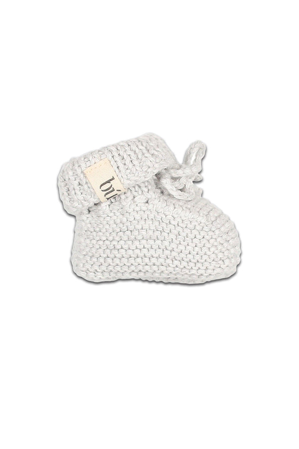 Chaussons bébé pour idée cadeaux de naissance original - Buho - Chaussons Nouveau-Né Tricotés IceBlue Gris Clair en coton bio - Photo 2