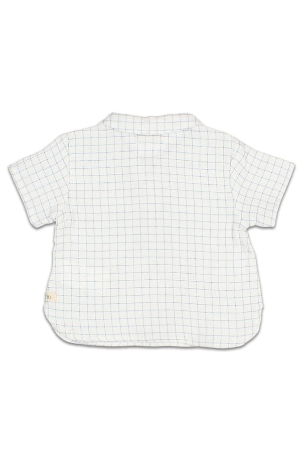 Chemise MC bébé pour idée cadeaux de naissance original - Buho - Chemise Imprimé Carreaux en Coton Bio pour Bébé Bleue en coton bio - Photo 2
