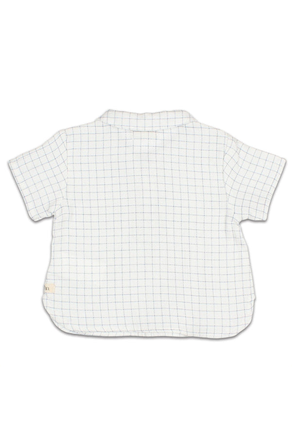 Chemise MC bébé pour idée cadeaux de naissance original - Buho - Chemise Imprimé Carreaux en Coton Bio pour Bébé Bleue en coton bio - Photo 2