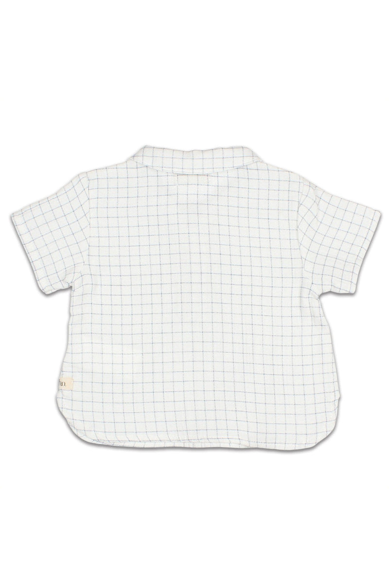 Chemise MC bébé pour idée cadeaux de naissance original - Buho - Chemise Imprimé Carreaux en Coton Bio pour Bébé Bleue en coton bio - Photo 2