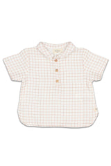 Chemise MC bébé pour cadeau de naissance original - Buho - Chemise Imprimé Carreaux en Coton Bio pour Bébé Terracotta en coton bio - Photo 1