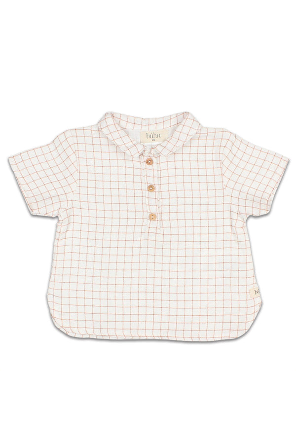 Chemise MC bébé pour cadeau de naissance original - Buho - Chemise Imprimé Carreaux en Coton Bio pour Bébé Terracotta en coton bio - Photo 1