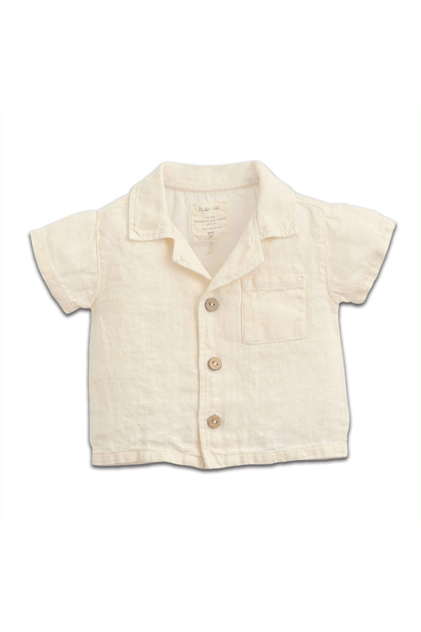 Chemise MC bébé pour cadeau de naissance original - Play Up - Chemisette en Lin Botany Jaune Clair en coton bio - Photo 1