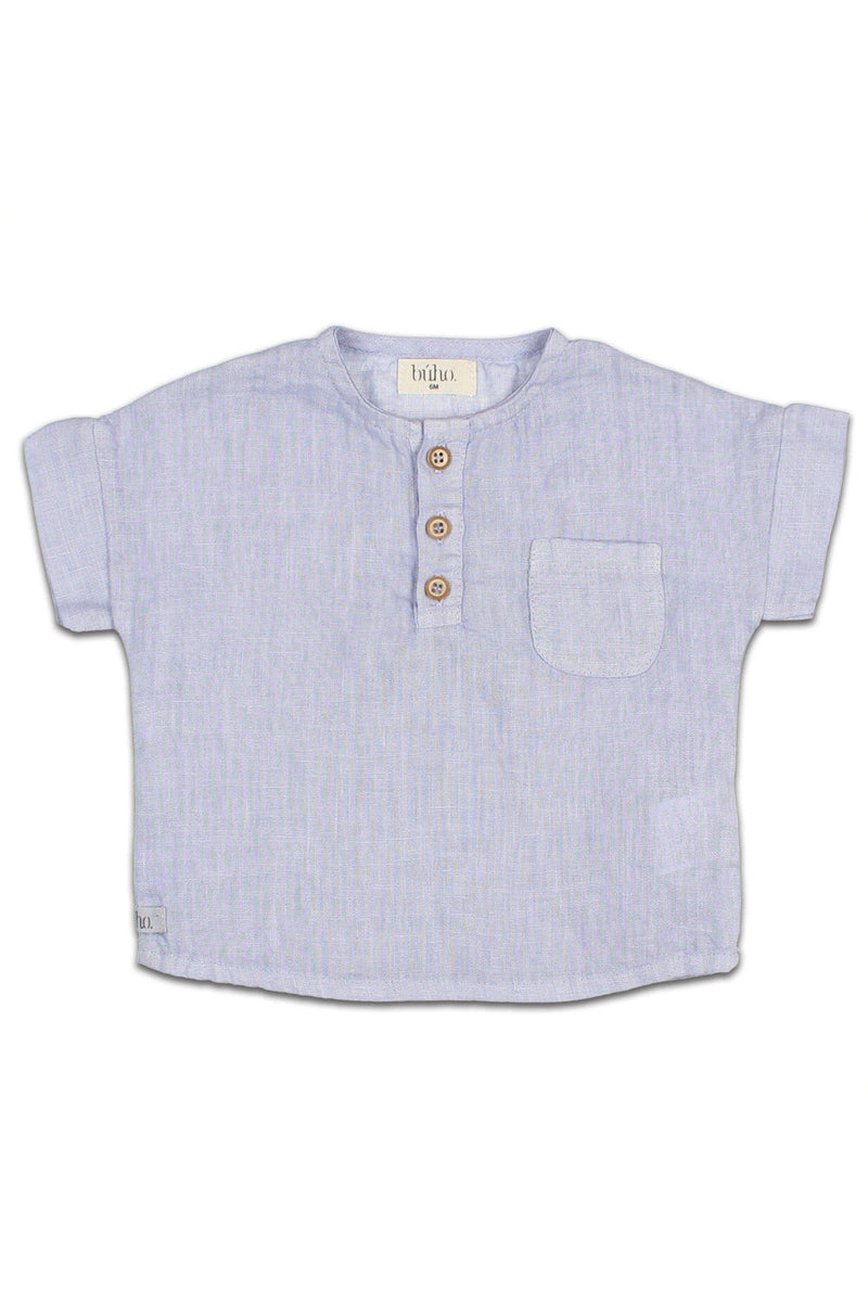 T-Shirt MC bébé pour cadeau de naissance original - Buho - T-Shirt en Lin Anil Bleu en coton bio - Photo 1