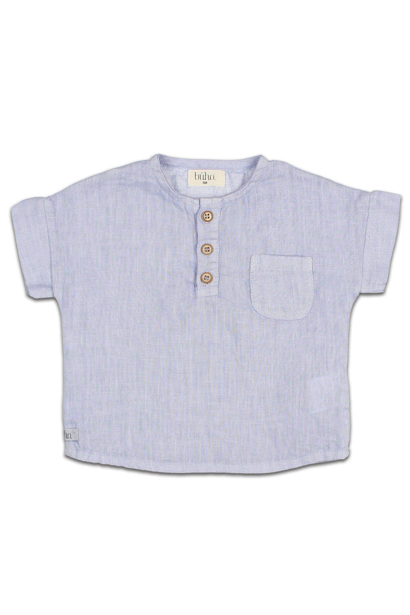 T-Shirt MC bébé pour cadeau de naissance original - Buho - T-Shirt en Lin Anil Bleu en coton bio - Photo 1