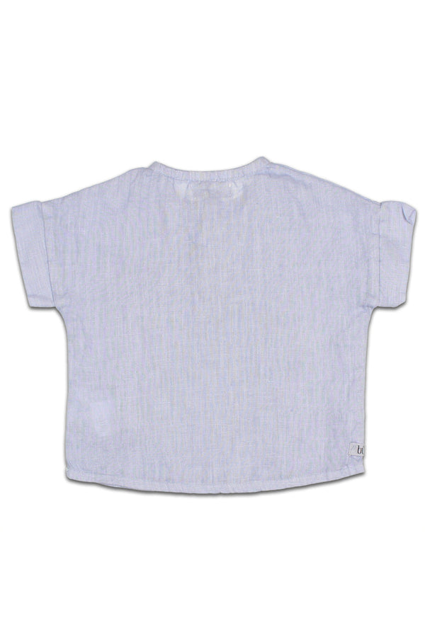 T-Shirt MC bébé pour idée cadeaux de naissance original - Buho - T-Shirt en Lin Anil Bleu en coton bio - Photo 2