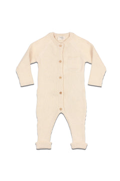Combinaison bébé pour cadeau de naissance original - Buho - Combinaison en Maille Côtelée Ecrue en coton bio - Photo 1
