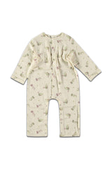 Combinaison bébé pour cadeau de naissance original - Risu Risu - Combinaison Pyjama Cosi Fleurs Beige en coton bio - Photo 1