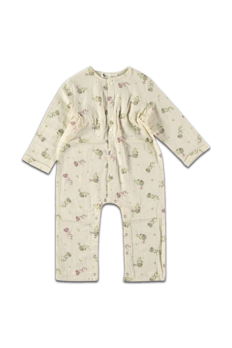 Combinaison bébé pour cadeau de naissance original - Risu Risu - Combinaison Pyjama Cosi Fleurs Beige en coton bio - Photo 1