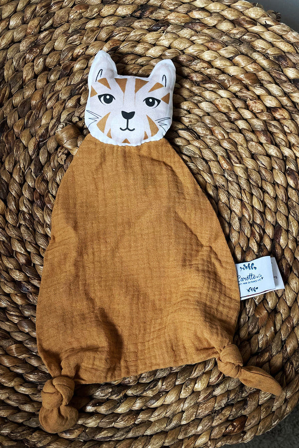 Doudou en Coton Bio Chat Camel-Orange