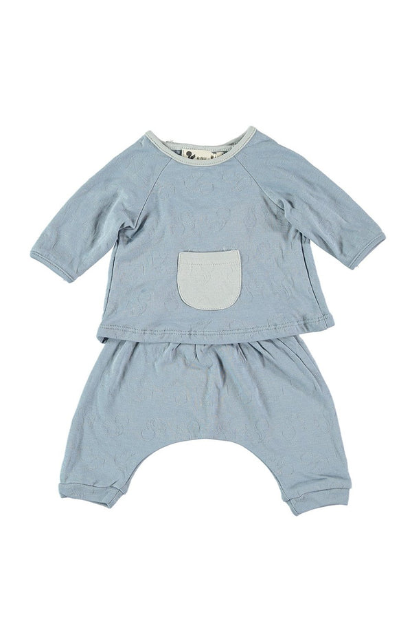 Ensemble bébé pour cadeau de naissance original - Risu Risu - Ensemble Piccolo Sea Bleu Clair en coton bio - Photo 1