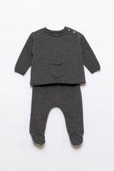 Pyjama bébé pour idée cadeaux de naissance original - Play Up - Pyjama avec Pochette Gris Anthracite en coton bio - Photo 2
