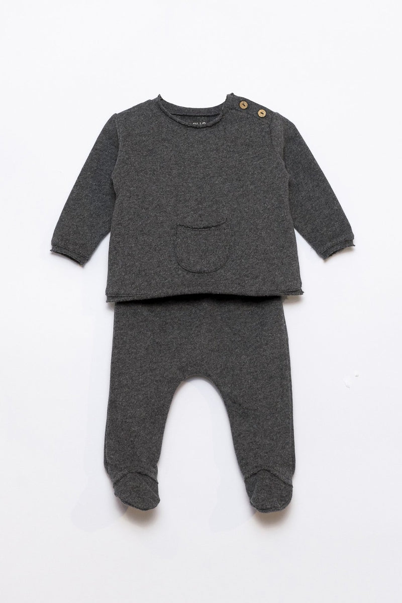 Pyjama bébé pour idée cadeaux de naissance original - Play Up - Pyjama avec Pochette Gris Anthracite en coton bio - Photo 2