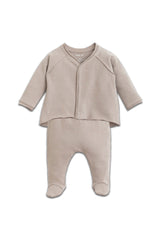 Pyjama bébé pour cadeau de naissance original - Play Up - Ensemble Pyjama en Jersey Taupe en coton bio - Photo 1