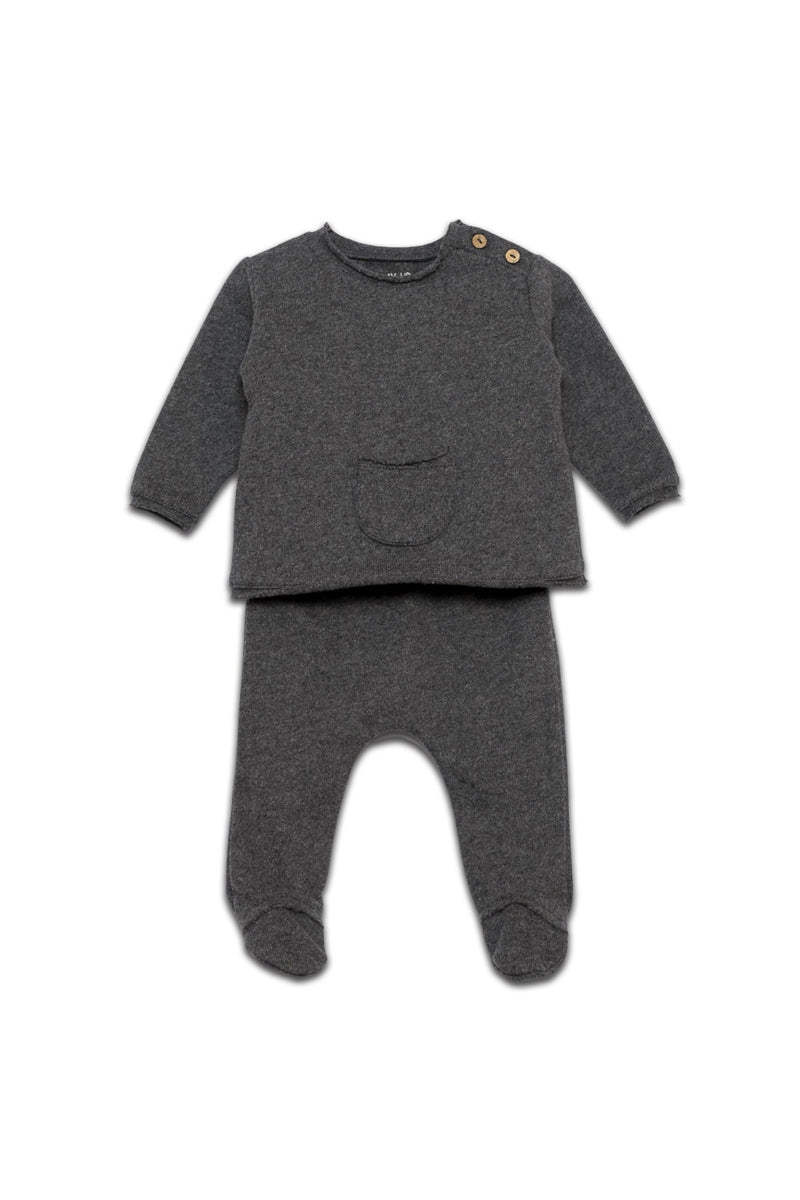 Pyjama bébé pour cadeau de naissance original - Play Up - Pyjama avec Pochette Gris Anthracite en coton bio - Photo 1