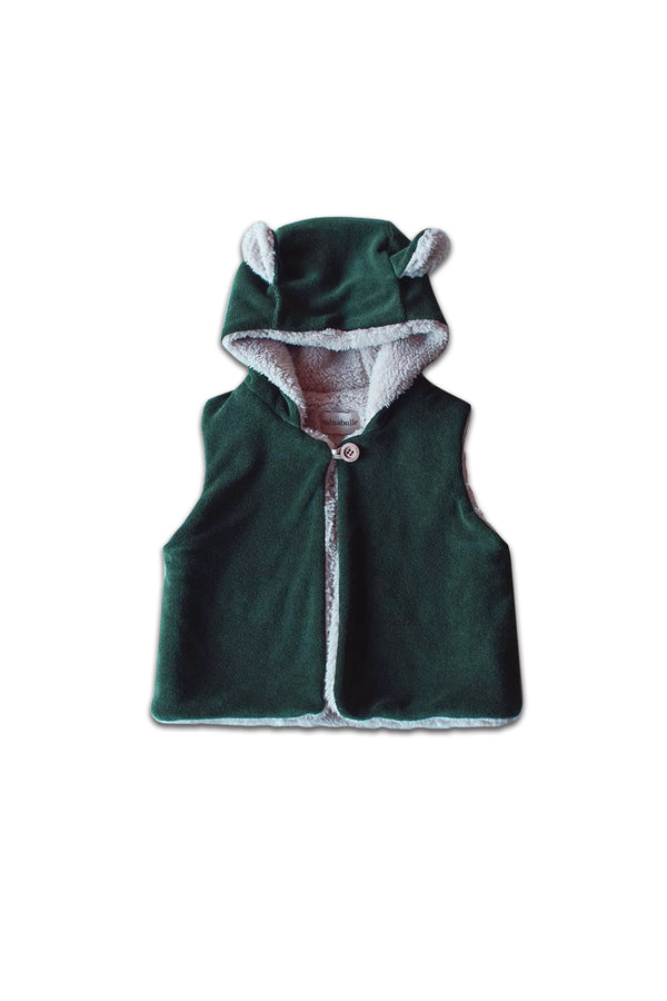 Gilet bébé pour cadeau de naissance original - Minabulle - Gilet Sans Manches Amarok Vert Sapin en coton bio - Photo 1