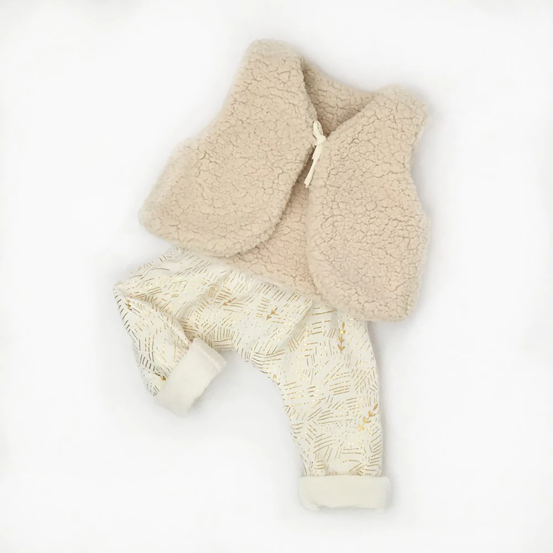Gilet Bebe en Coton Bio Petit Pote Sans Manche Bebe Sherpa Ecru Pepites