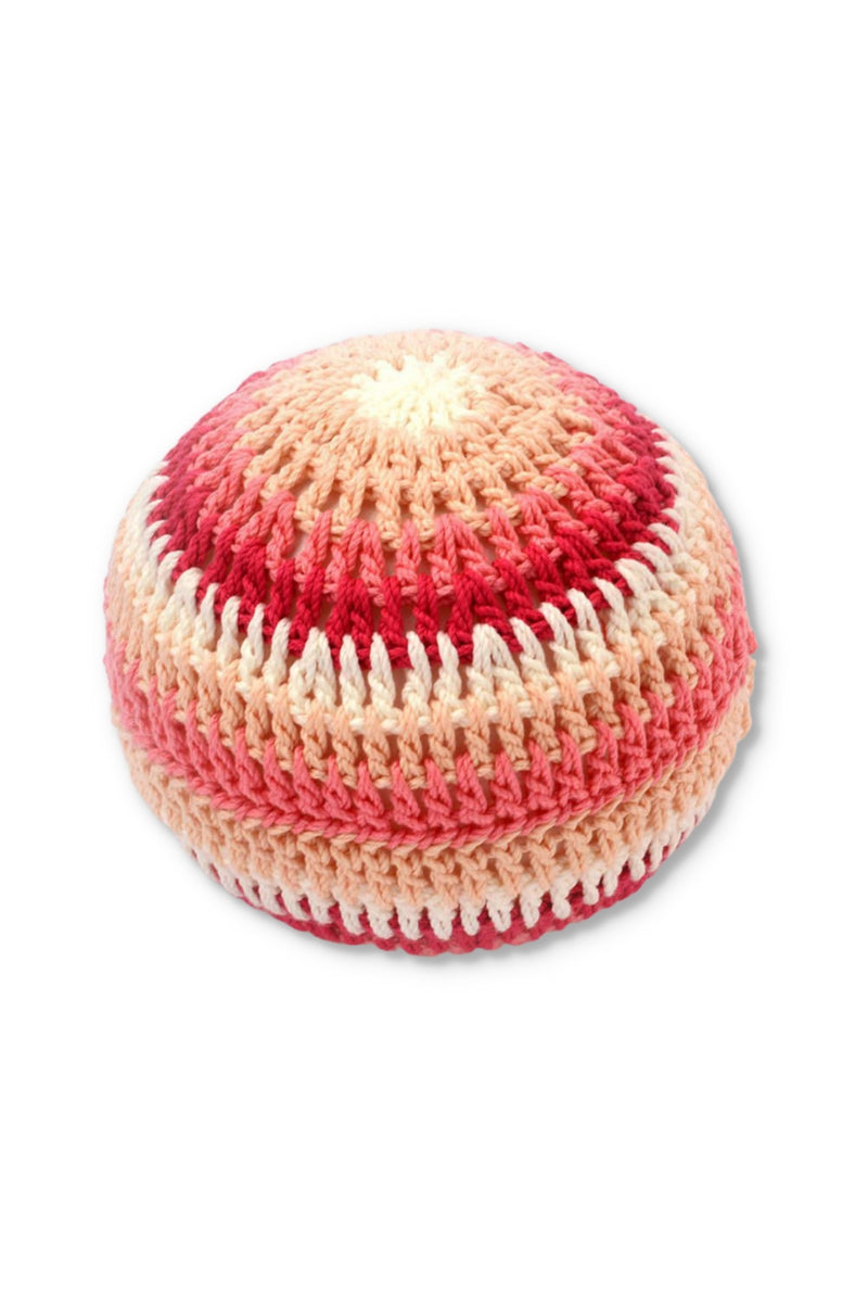 Sonajero de bolas de ganchillo rosa