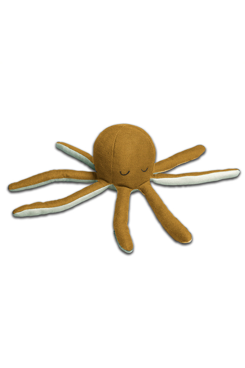 Jeu d'éveil bébé pour cadeau de naissance original - Fabelab - Hochet Pieuvre en Coton Bio Ocre/Beige en coton bio - Photo 1