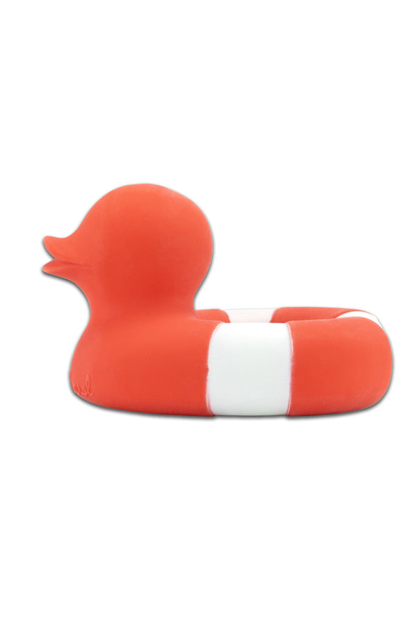 Jouet de Bain bébé pour cadeau de naissance original - Oli & Carol - Jouet de Bain Canard Flo the Floatie Rouge en coton bio - Photo 1