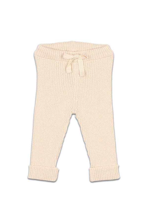 Legging bébé pour cadeau de naissance original - Buho - Legging en Maille Côtelée Ecru en coton bio - Photo 1