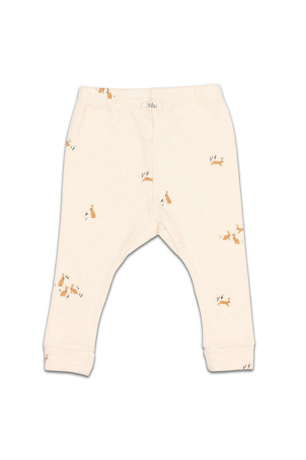 Legging bébé pour idée cadeaux de naissance original - Buho - Legging Imprimé Lapins Ecru en coton bio - Photo 2