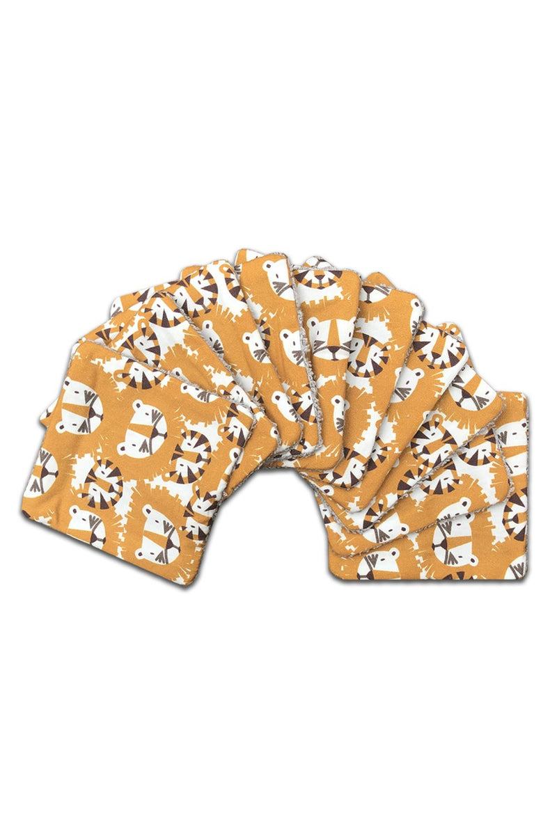 Lingettes lavables bébé pour cadeau de naissance original - Carotte & Cie - Lot de 10 lingettes lavables Tigres & Lions en coton bio - Photo 1