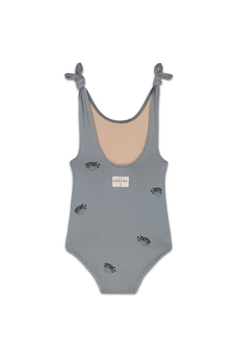 Maillot de Bain Une Pièce Roberta Poisson Boule Bleu Gris