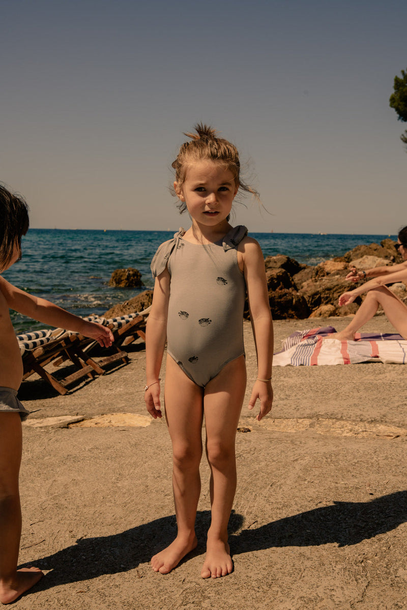 Maillot de Bain Une Pièce Roberta Poisson Boule Bleu Gris