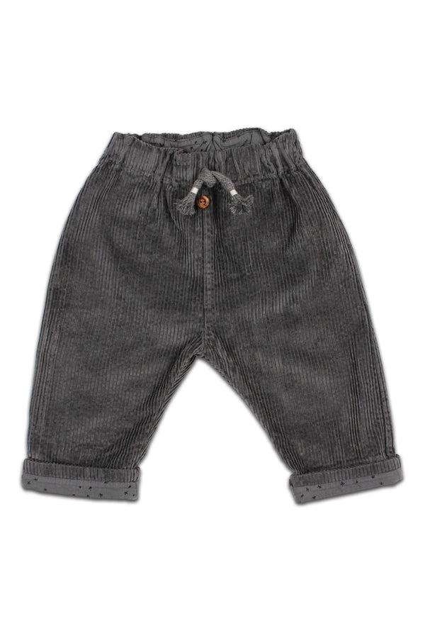 Pantalon bébé pour cadeau de naissance original - Buho - Pantalon en Velours Corduroy avec Cordelette Gris Anthracite en coton bio - Photo 1