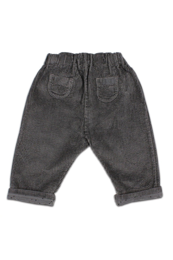 Pantalon bébé pour idée cadeaux de naissance original - Buho - Pantalon en Velours Corduroy avec Cordelette Gris Anthracite en coton bio - Photo 2