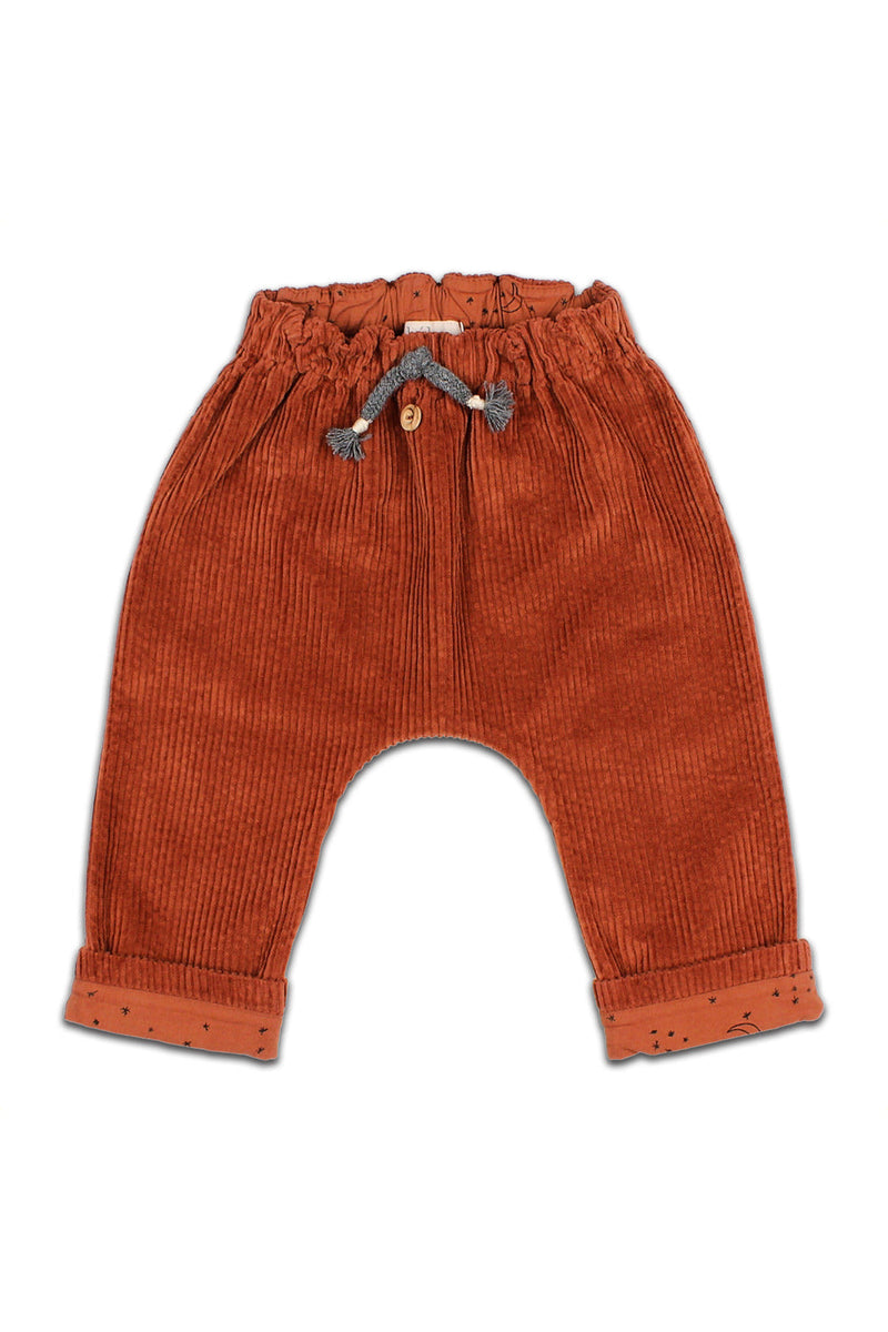 Pantalon bébé pour cadeau de naissance original - Buho - Pantalon en Velours Corduroy avec Cordelette Rouille en coton bio - Photo 1