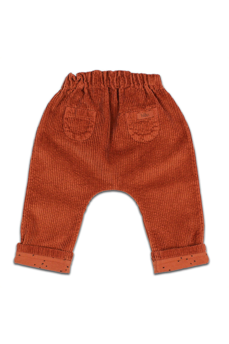 Pantalon bébé pour idée cadeaux de naissance original - Buho - Pantalon en Velours Corduroy avec Cordelette Rouille en coton bio - Photo 2