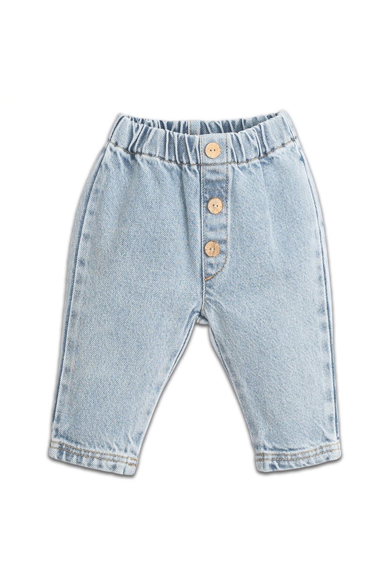 Pantalon bébé pour cadeau de naissance original - Play Up - Pantalon en Jeans avec Poche Arrière Bleu Clair en coton bio - Photo 1