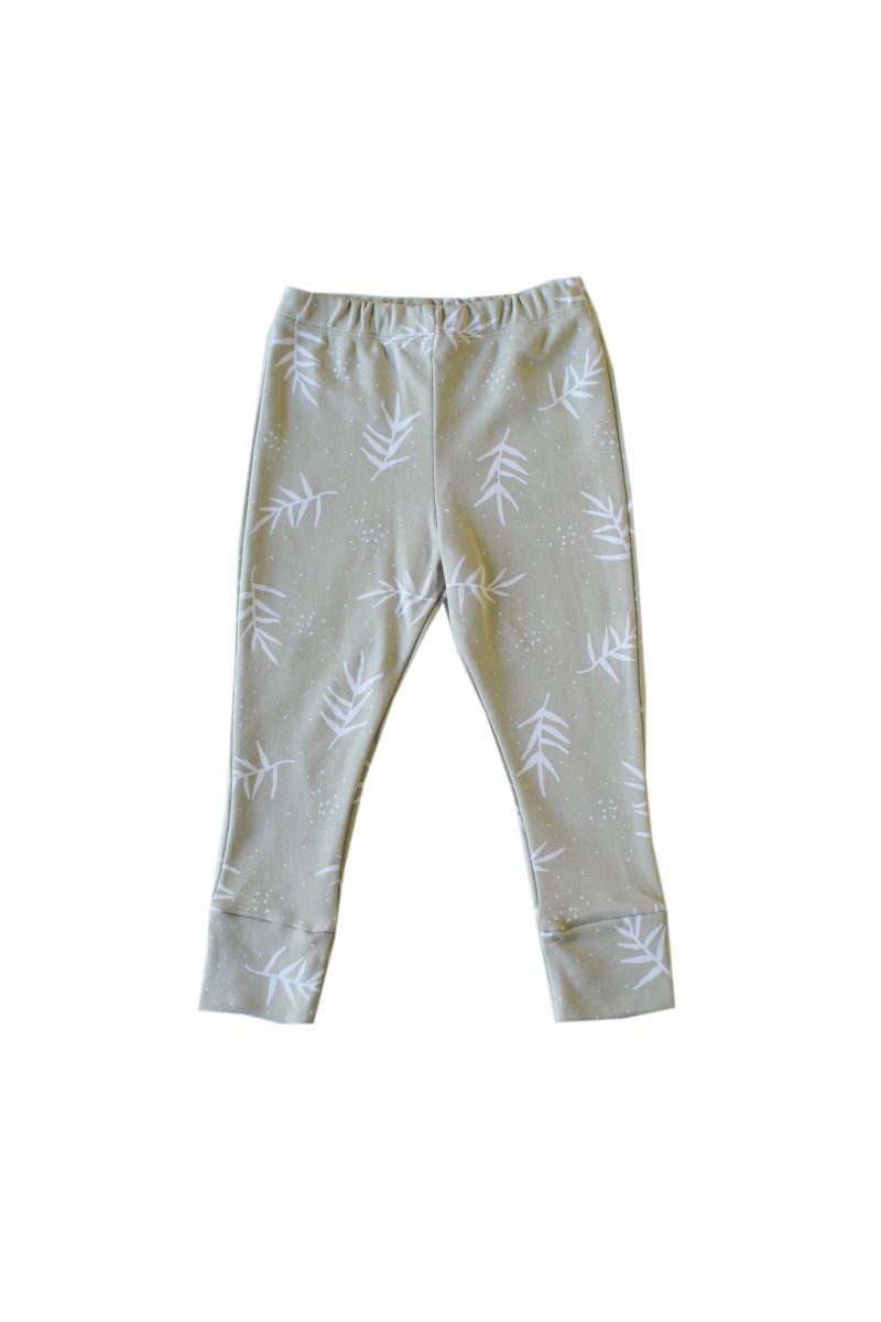 Pantalon bébé pour idée cadeaux de naissance original - Minabulle - Pantalon Alba Grandes Feuilles Vert-Beige en coton bio - Photo 2