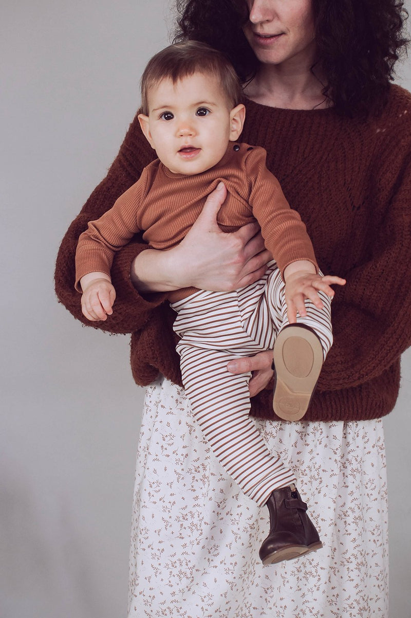 Pantalon bébé pour idée cadeaux de naissance original - Minabulle - Pantalon Alba Rayures Cannelle en coton bio - Photo 4
